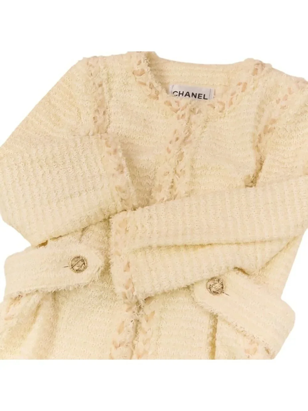 Chanel Tweed Jacket Skirt Set 36 Beige